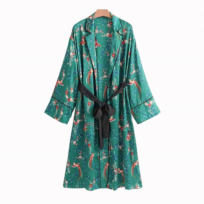 Phoenix Printed Satin Kimono Cardigan Women