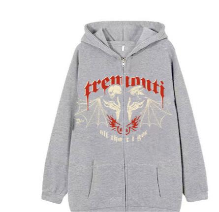 Online Printed Hoodie Personality Casual Zip Coat Trendy Women Clothing