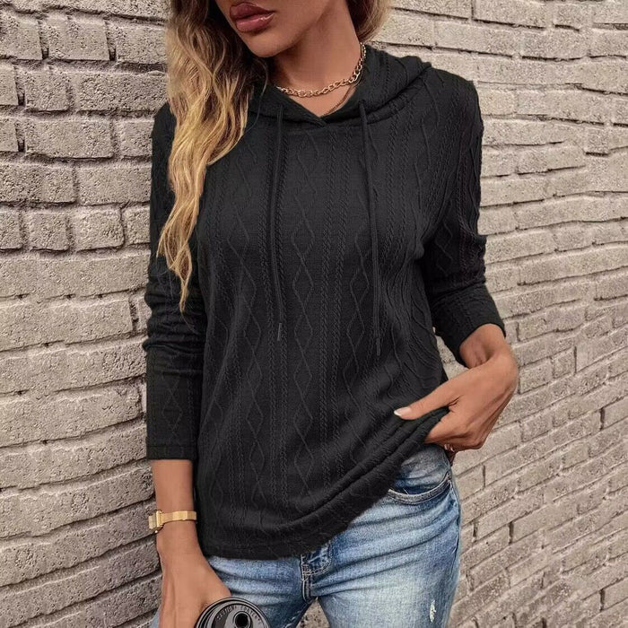 Women Solid Color Long Sleeve Hooded Pullover Sweat