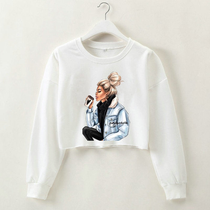 Women Clothing Autumn Winter Top Character Floral Print Long Sleeve Pullover Set