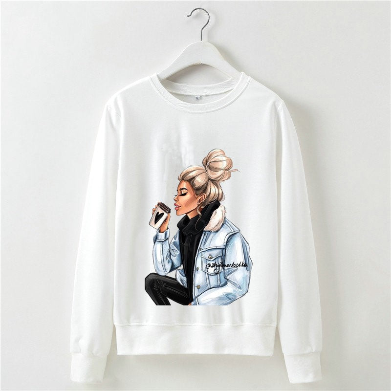 Women Clothing Autumn Winter Top Character Floral Print Long Sleeve Pullover Set