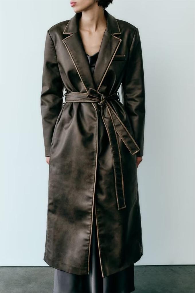 Autumn Winter Street Distressed Effect Faux Leather Coat Coat