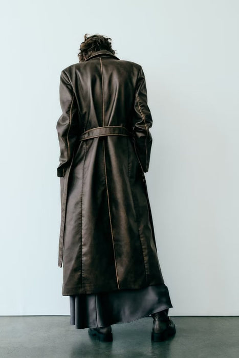 Autumn Winter Street Distressed Effect Faux Leather Coat Coat