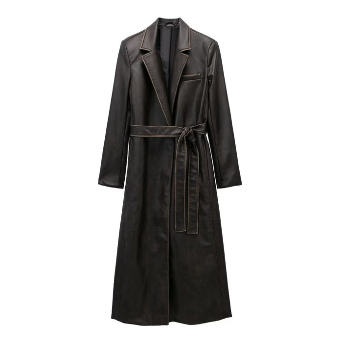 Autumn Winter Street Distressed Effect Faux Leather Coat Coat