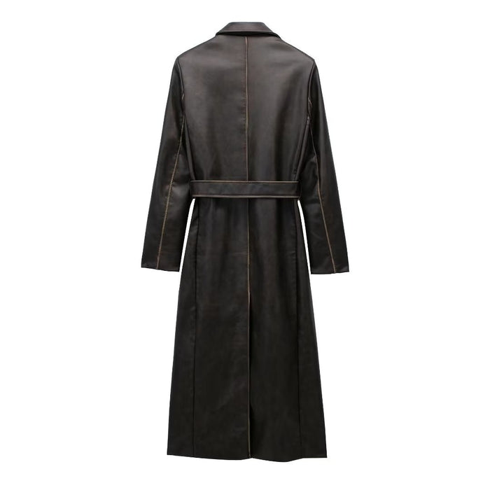 Autumn Winter Street Distressed Effect Faux Leather Coat Coat