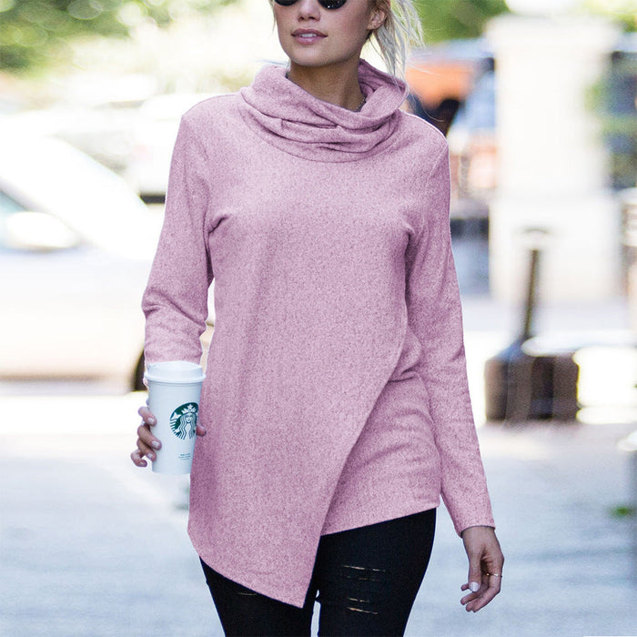 Autumn Long Sleeved Sweater Women Turtleneck Irregular Asymmetric Bottoming Shirt Top