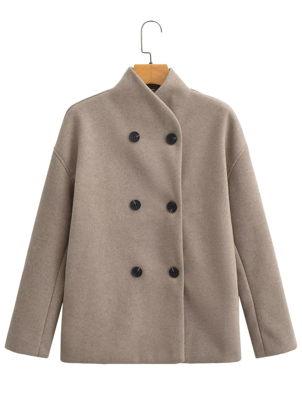 Fall Women Clothing Office Double Breasted Two Tone Woolen Coat