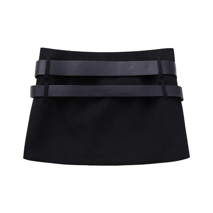 Autumn Winter Women Metal Buckle Decoration Short Skirt Pair Belt Skirt Mini Skirt Slimming