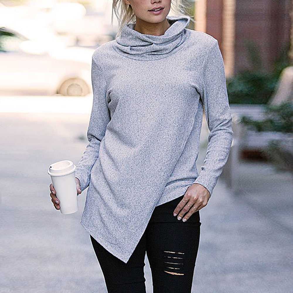 Autumn Long Sleeved Sweater Women Turtleneck Irregular Asymmetric Bottoming Shirt Top