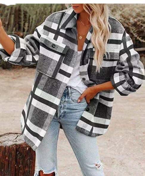 Winter Women Clothing Multicolor Plaid Shirt Women Woolen Coat