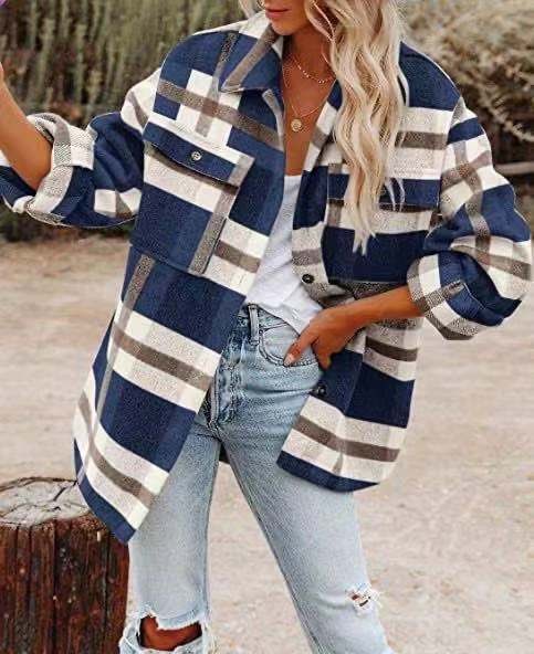 Winter Women Clothing Multicolor Plaid Shirt Women Woolen Coat