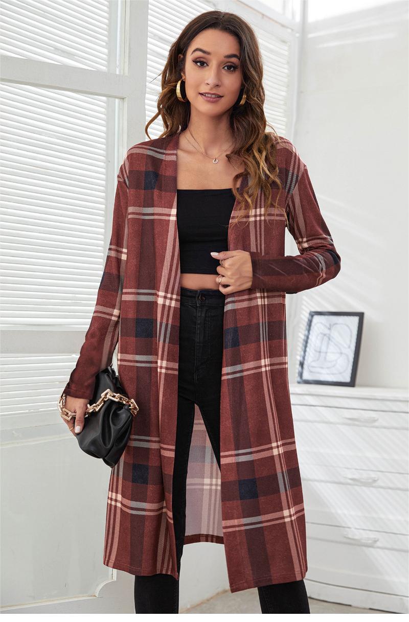 Autumn Winter Plaid Leopard Knitted Printed Cardigan Coat