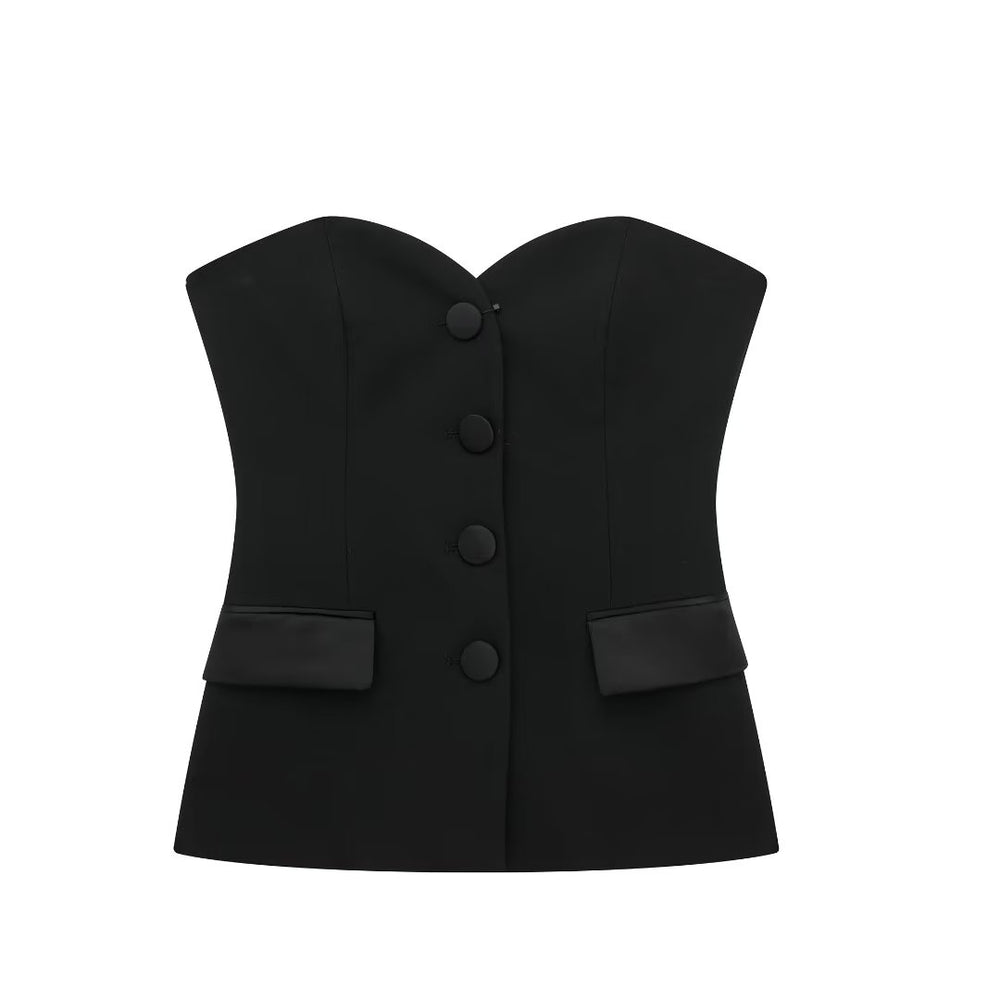 Autumn Winter Women Silk Texture Stitching Corset Top