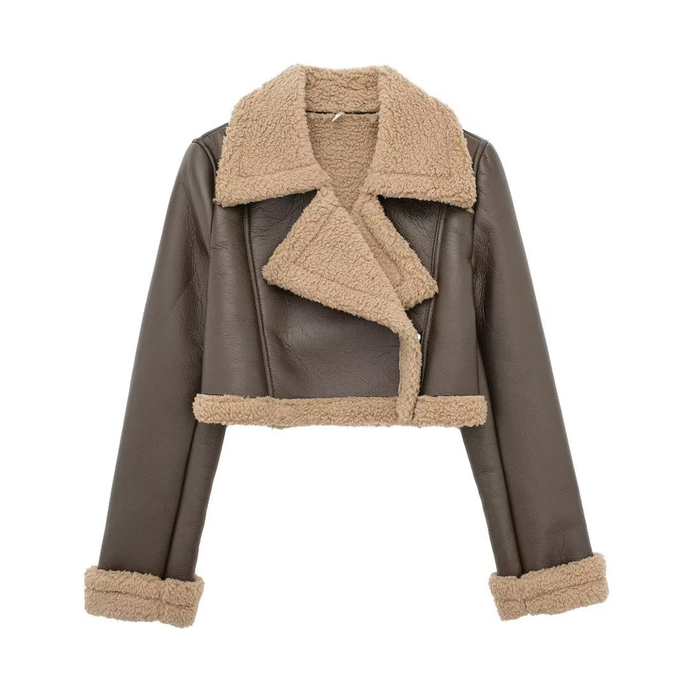 Autumn Winter Faux Shearling Jacket Short Street Sexy Motorcycle Clothing Coat