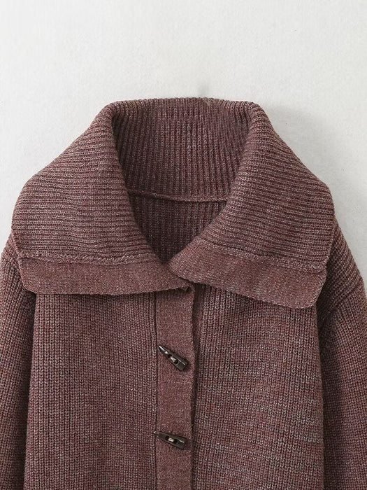 Idle Collared Sweater Coat Women Autumn Winter Soft Glutinous Horn Button Knitted Cardigan Waist Trimming Short Tops Outerwear