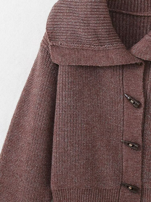 Idle Collared Sweater Coat Women Autumn Winter Soft Glutinous Horn Button Knitted Cardigan Waist Trimming Short Tops Outerwear