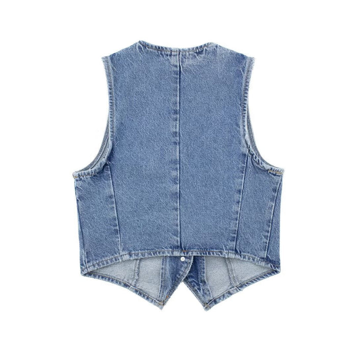 All Matching Retro V neck Washing Effect Denim Vest