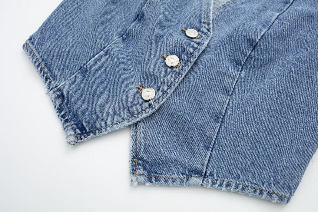 All Matching Retro V neck Washing Effect Denim Vest