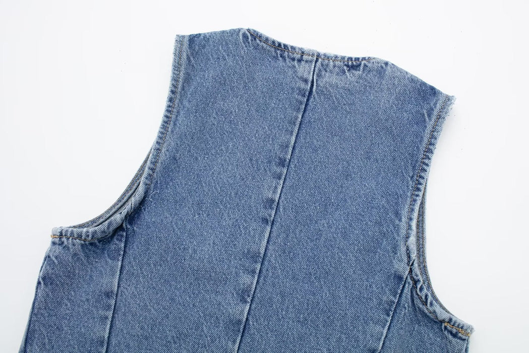 All Matching Retro V neck Washing Effect Denim Vest