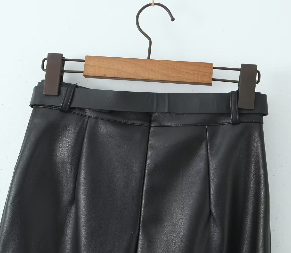 Autumn Winter High Waist Skirt Glossy Sexy All Matching High Grade Split Fleece Lined Faux Leather Skirt Straight