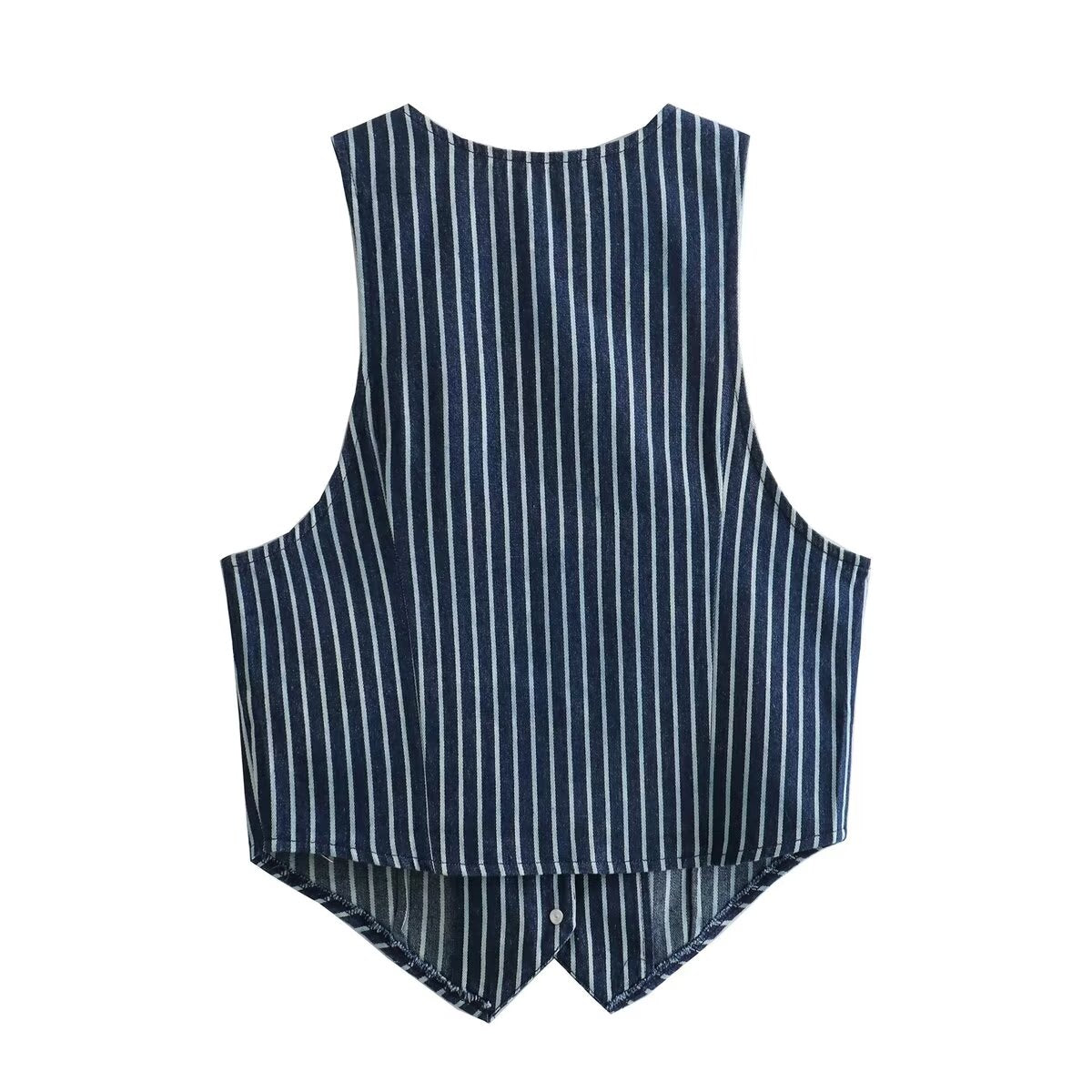 Women Summer Cinched Sleeveless Short Vest Women Striped Cardigan