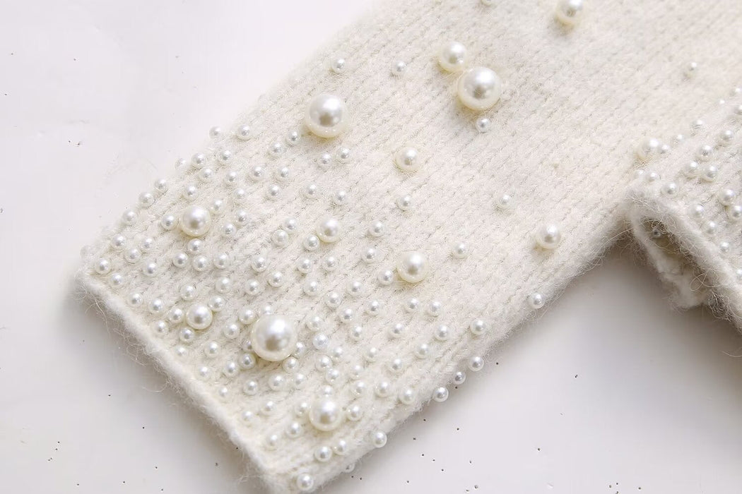 Winter Women Clothing Decorated Pearls Knitwear Mini Skirt