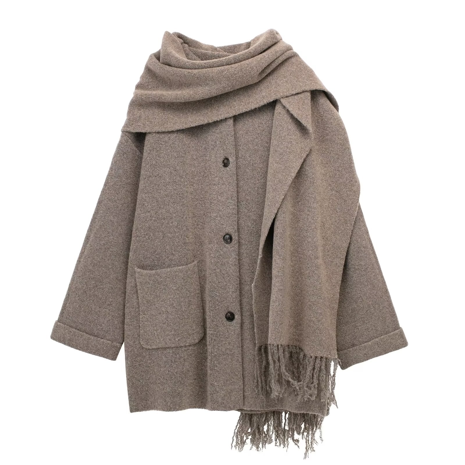 Autumn Winter British Elegant Scarf Coat for Women Loose Large Mid Length Sweater