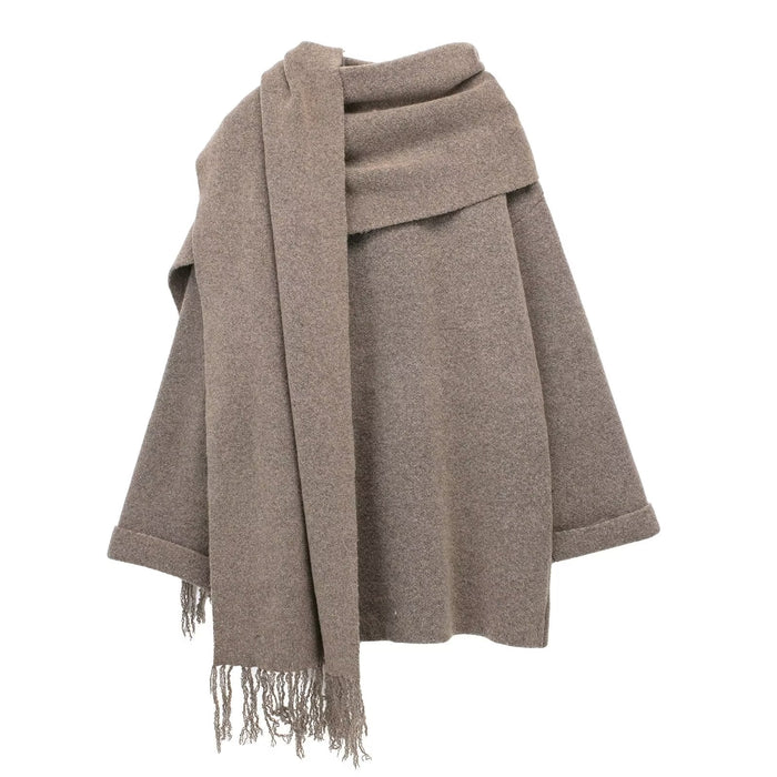 Autumn Winter British Elegant Scarf Coat for Women Loose Large Mid Length Sweater