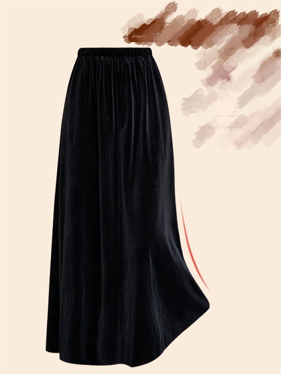 Vintage Velvet Elastic High Waist Skirt Autumn Winter Simple High Rise Thickened Slimming A line Skirt Long Skirt