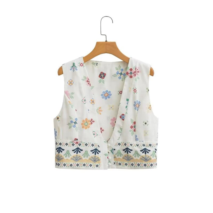 Summer Women Casual Retro Casual Printed Vest