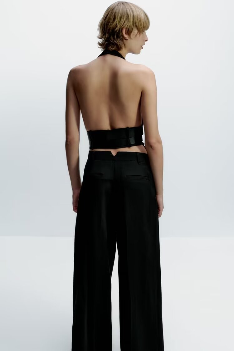 Sexy Sweet Cool with Belt Hanging Collar Vest Top Autumn Winter Backless Sexy Niche Sling