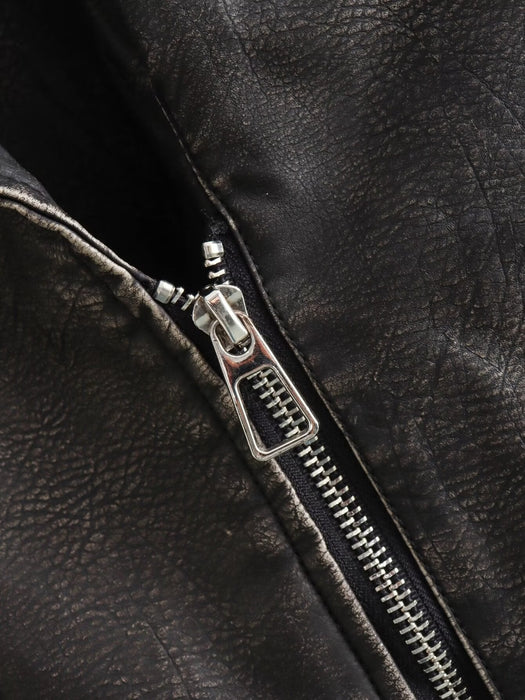 Street Air Outlet Pocket Decoration Faux Leather Collared Vest Autumn Winter Oblique Placket Zipper Short Casual Vest