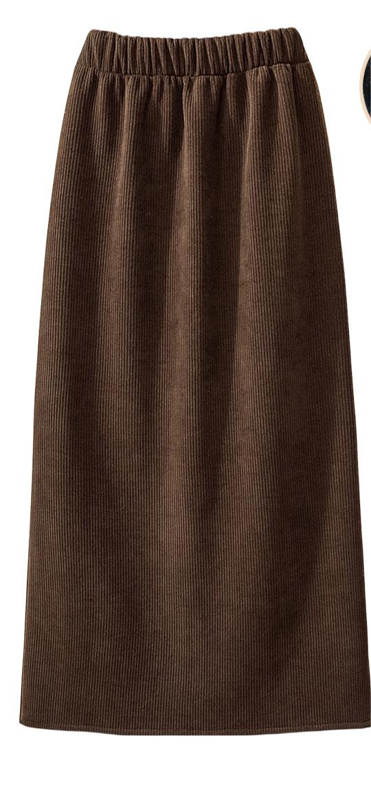 Fleece Lined Thickened Needlecord Skirt Women Autumn Winter Warm Slimming Back Slit Sheath Casual Skirt Straight