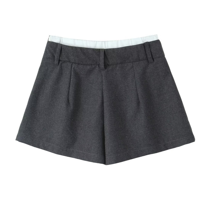 Winter Double Layer Waist Wide Pleated Culottes Women Shorts Skirt