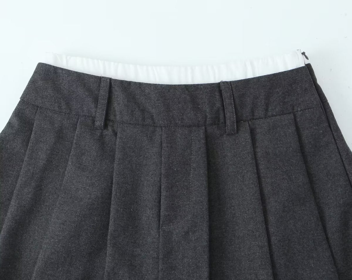 Winter Double Layer Waist Wide Pleated Culottes Women Shorts Skirt