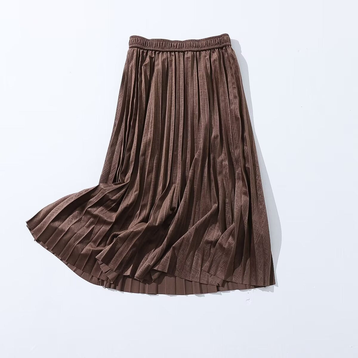 Autumn Wild Elastic Waist Solid Color Pleated Mid Length Velvet Pleated Skirt for Women