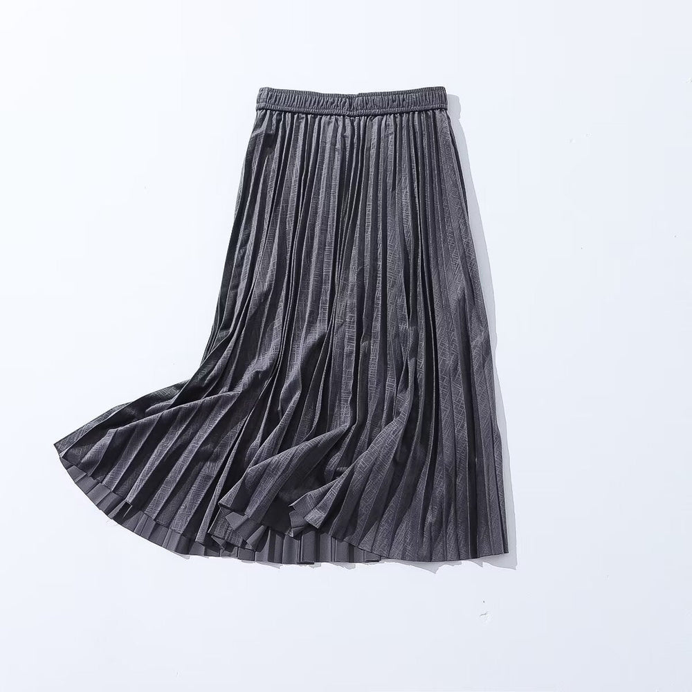 Autumn Wild Elastic Waist Solid Color Pleated Mid Length Velvet Pleated Skirt for Women