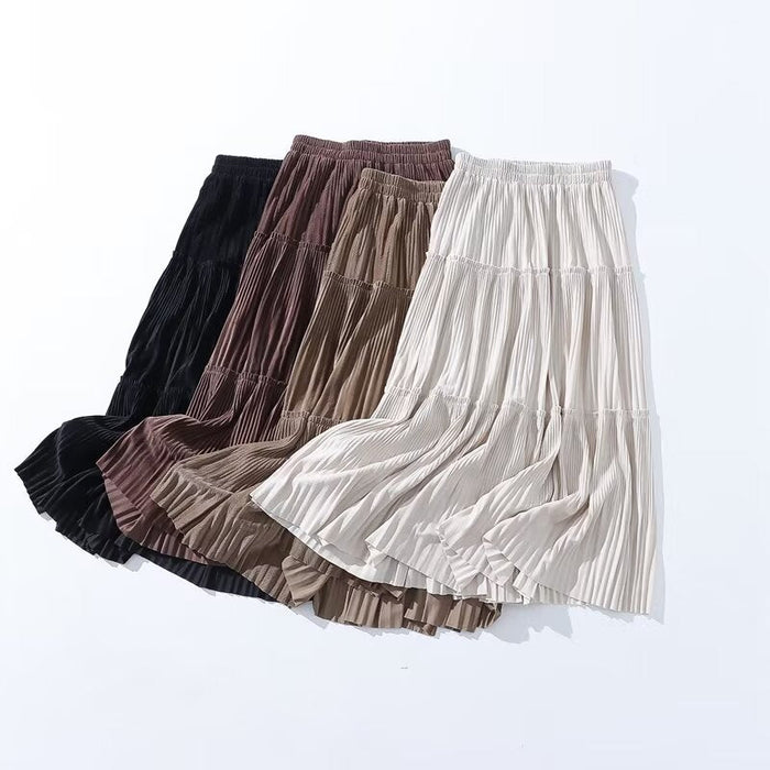 Autumn Mid Length Elastic Waist Skirt Women Velvet Patchwork Skirt