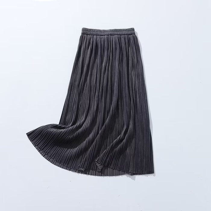 Autumn Velvet Texture Pleated Skirt Adult Lady like Woman High Waist Skirt Office Solid Color Long Skirt