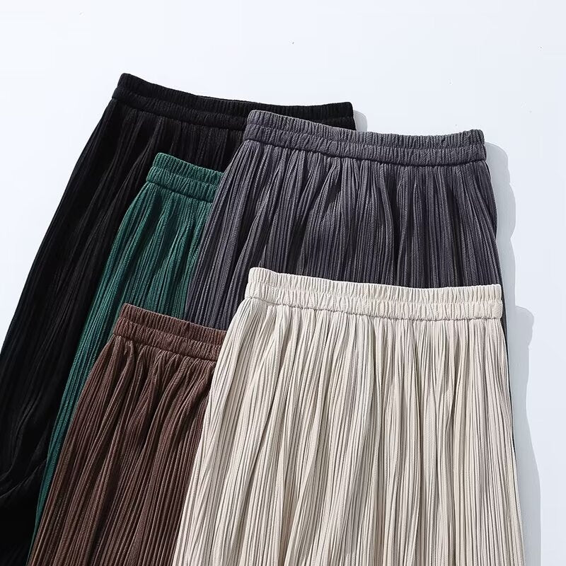 Autumn Velvet Texture Pleated Skirt Adult Lady like Woman High Waist Skirt Office Solid Color Long Skirt