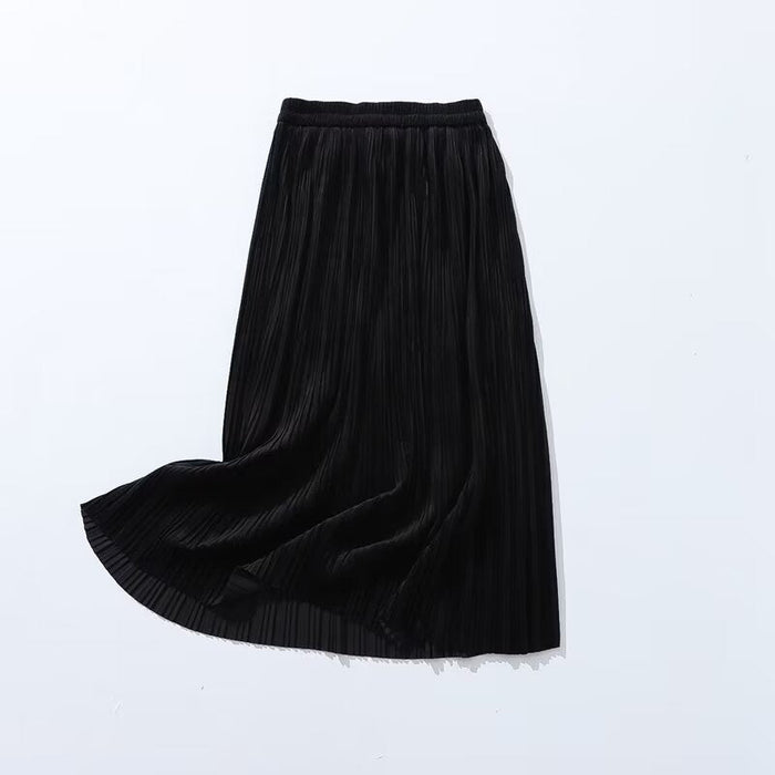 Autumn Velvet Texture Pleated Skirt Adult Lady like Woman High Waist Skirt Office Solid Color Long Skirt