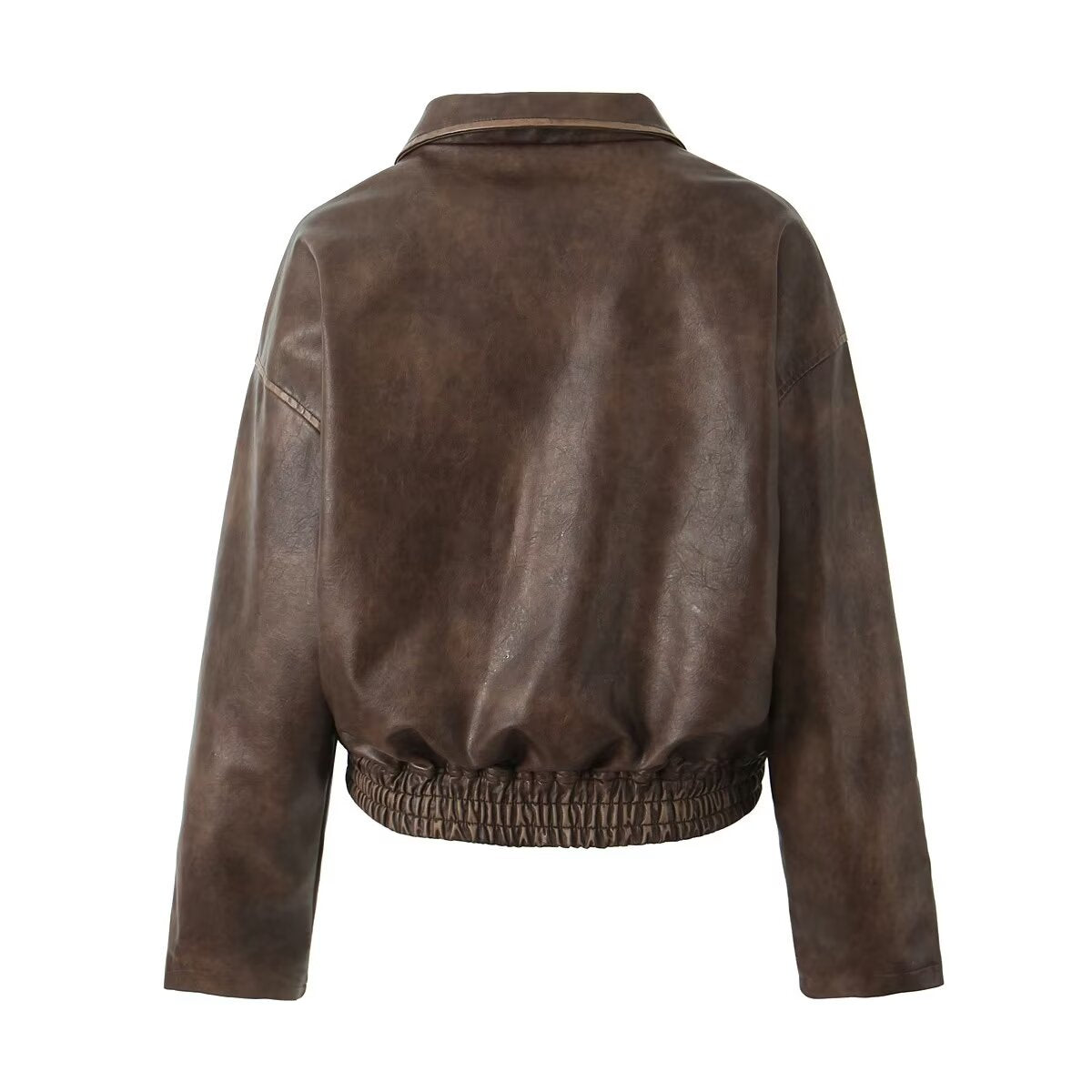 Spring Women Clothing Sexy Wipe Color Loose Leather Jacket Coat