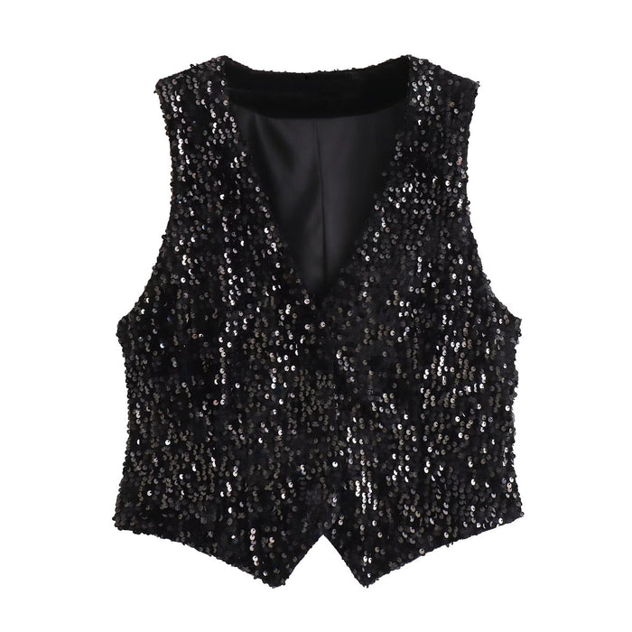 Winter Women Clothing Beads Decoration Tight Vest