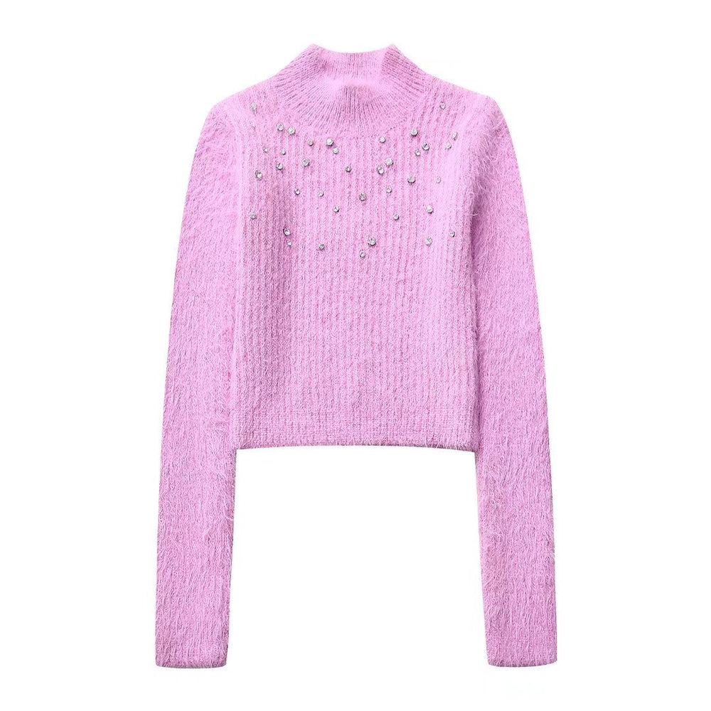 Spring Women Clothing Jewelry Artificial Fur Effect Sweater