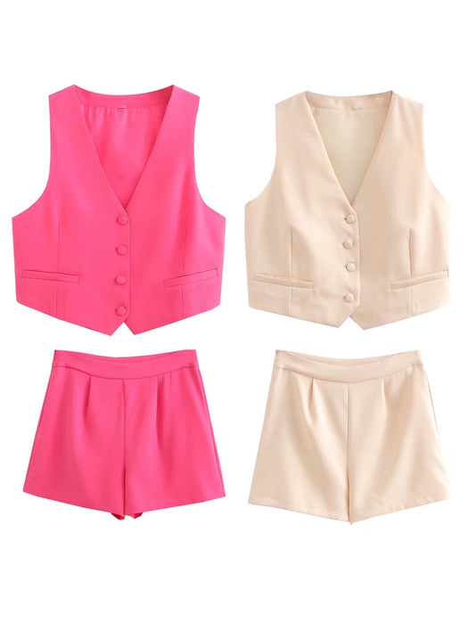 Women Clothing Spring Urban Casual Suit Vest Two Piece Set