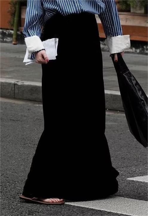 Straight Midi Dress Thick Warm Retro Winter Black with Extra Lining Pleuche Skirt Women Dress