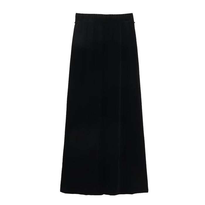 Straight Midi Dress Thick Warm Retro Winter Black with Extra Lining Pleuche Skirt Women Dress