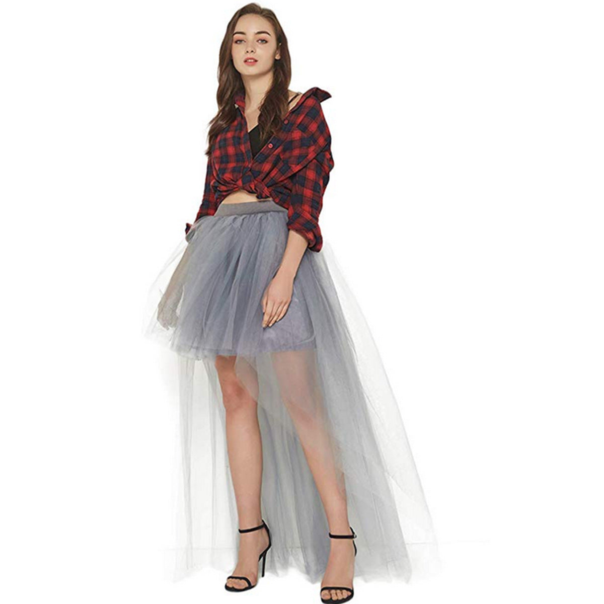 Sexy Irregular Asymmetric Tulle Skirt Solid Color Gauze Skirt Front Short Back Long Pettiskirt