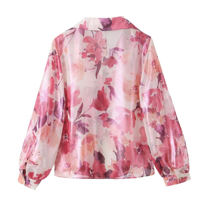 Spring Women Loose Printed Shirt Printed Big Hem Skirt Set