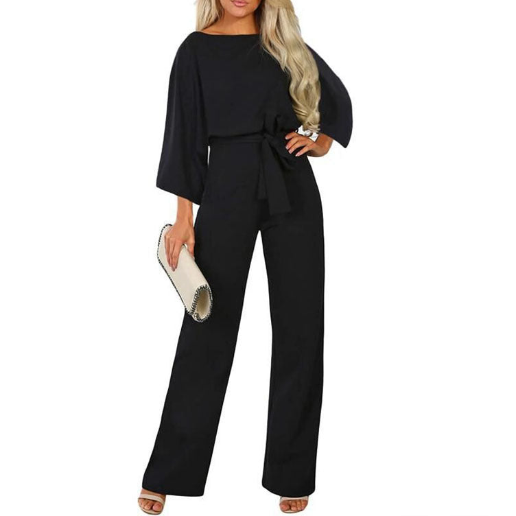 Fall Winter Batwing Long Sleeve Lace Up Women  One Piece Trousers
